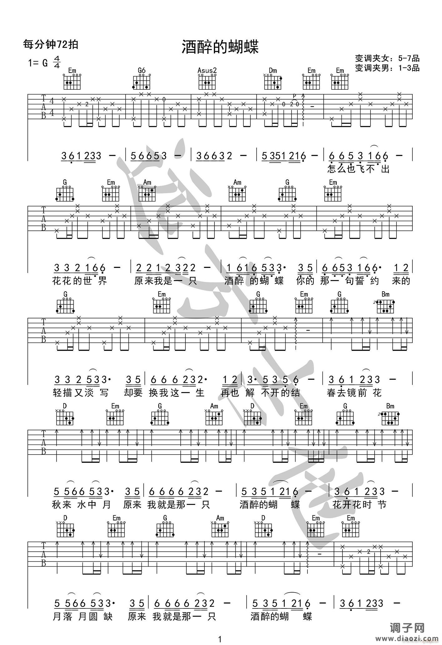 酒醉的蝴蝶 （ G调原版编配）