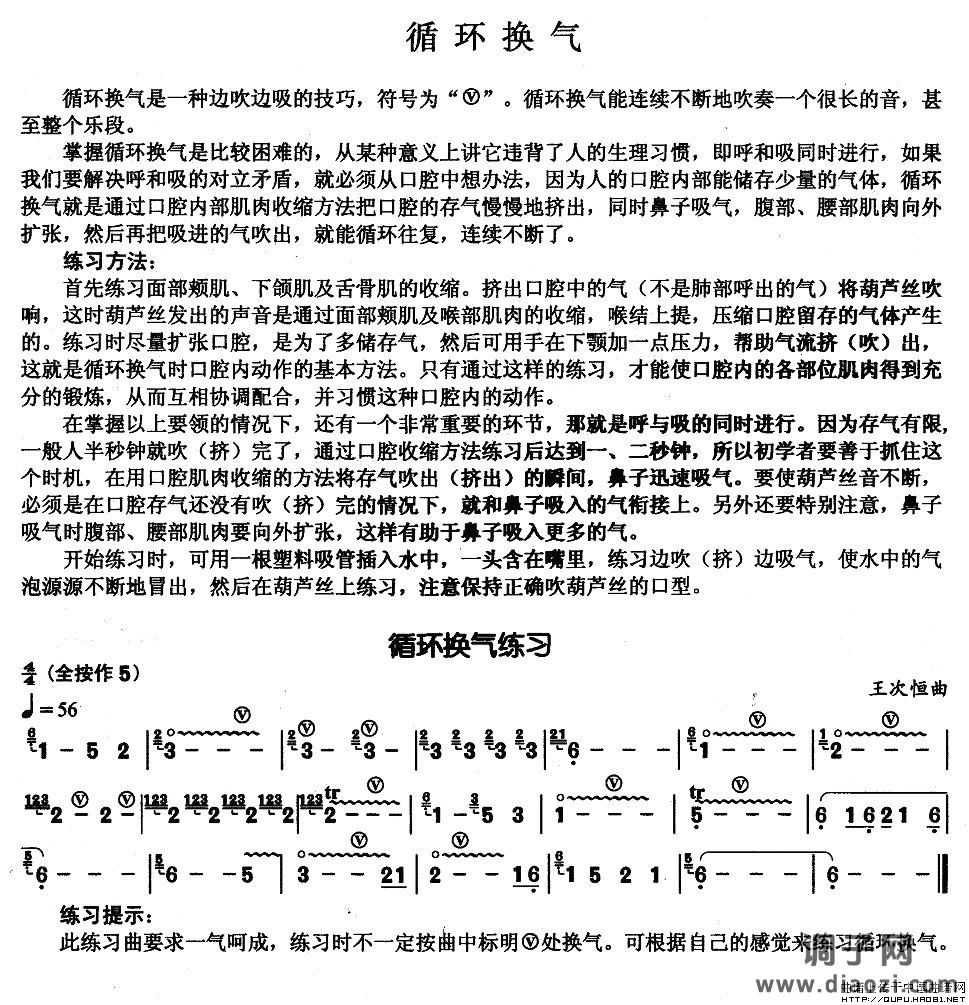 葫芦丝基本技巧练习曲--循环换气