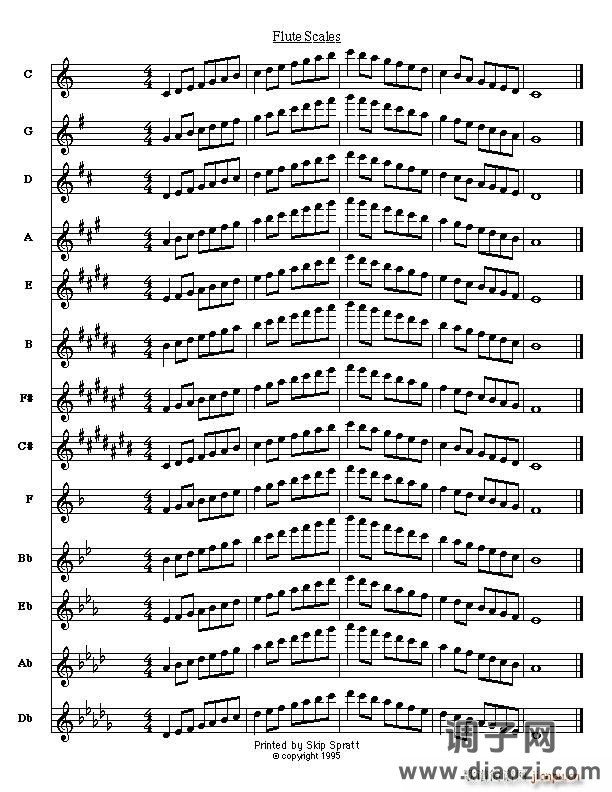 长笛大调音阶简单练习笛箫谱