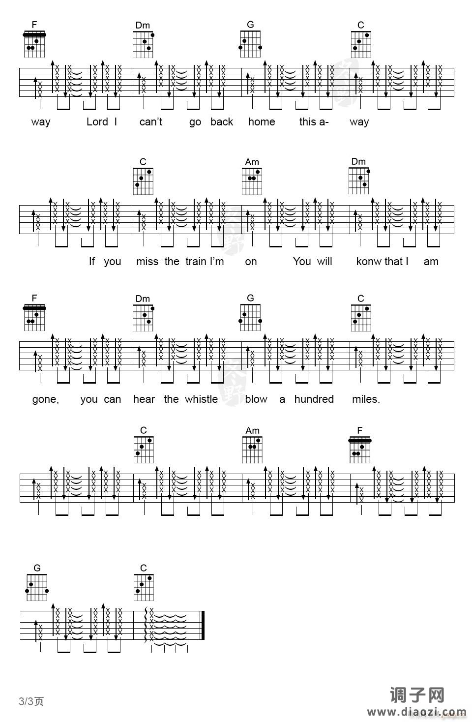 500miles (醉乡民谣 C调扫弦版编配)